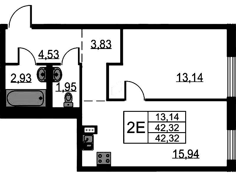 1-комнатная квартира 42.32 м², 17/18 эт., ЖК «Невская Долина»